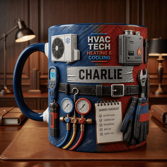 HVAC Technician Mug 3D Effect Custom Name Heating & Cooling Gift for Repair Techs