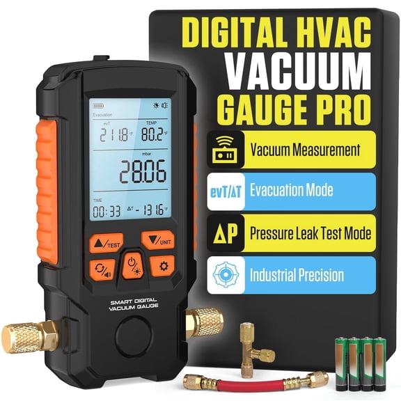 HVAC Vacuum Gauge, Digital Vacuum Gauge, Car AC Smart Vacuometer, Auto Calibration, 0.2% FS Accuracy, for Automotive AC & Refrigeration