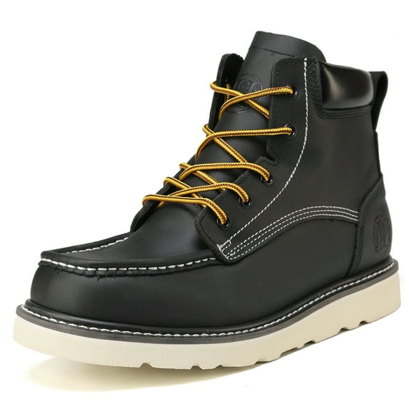 HVB304 6 inch Soft Toe Durable Black Mens Work Boots,100% Leather Slip Resistant Water Resistant Oil Resistant Goodyear Welt Work Boots