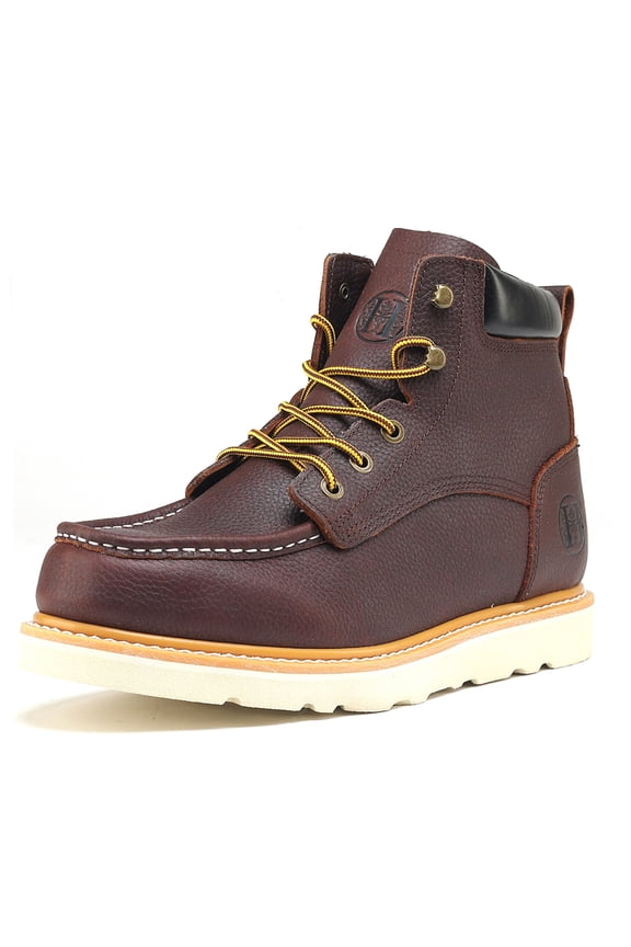 HVB305 6 inch Soft Toe Durable Mens Work Boots,100% Leather Slip Resistant Water Resistant Oil Resistant Goodyear Welt Work Boots