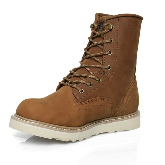 HVB809 8 inch Soft Toe Durable Mens Work Boots,100% Crazy Horse Leather Slip Resistant Water Resistant Oil Resistant Goodyear Welt Safety Work Boots