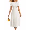 thumbnail image 1 of HVEOO A Line Swing Summer Dress Short Sleeve Round Neck Wrap Casual Evening Party Dresses for Women, White Size L, 1 of 9