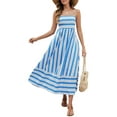 thumbnail image 1 of HVEOO Summer Maxi Dress Sleeveless Backless Long Dress Striped Spaghetti Dress for Women, Blue, 1 of 8