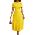 thumbnail image 1 of HVEOO Dress for Women A-Line Cocktail Party Midi Dress Short Sleeve Bow Ruffle Casual Dresses, Yellow Size XXL, 1 of 9