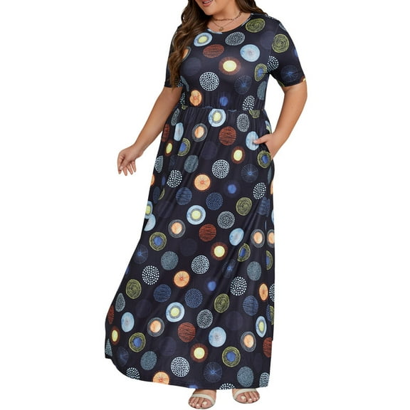 HVEOO Dresses for Women Summer Casual Short Sleeve Long Dress Flowy Maxi Beach Dresses with Pockets