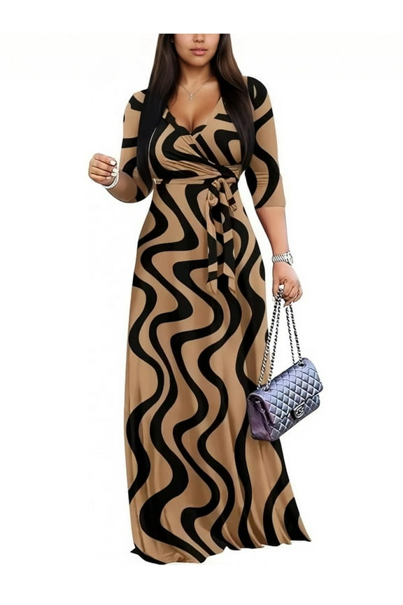 Maxi Dresses for Women Casual 3/4 Sleeve Wrap Dress Plus Size Curvy Cocktail Dresses