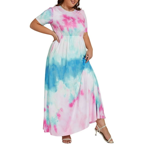 HVEOO Women's Plus Size Maxi Dresses for Curvy Women Summer Short Sleeve Casual 2025 Long Dress