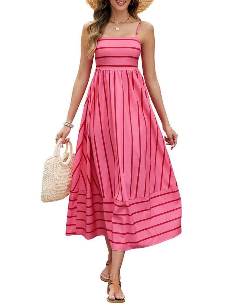 HVEOO Women's Summer Boho Spaghetti Strap Maxi Dress, Pink, Flowy A-Line, Sleeveless - Walmart.com HVEOO Women's Summer Boho Spaghetti Strap Maxi Dress, Pink, Flowy A-Line, Sleeveless - Walmart.com