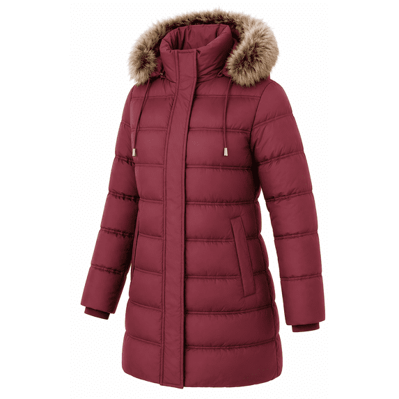 HVEOO Women's Long Winter Down Coat Thicken Fleece Lined WaterproofPuffer Jacket, Burgundy M
