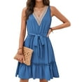 thumbnail image 1 of HVEOO Womens Summer Dresses 2025 Loose V Neck Sleeveless A-line Sundresses, Blue Size S, 1 of 6