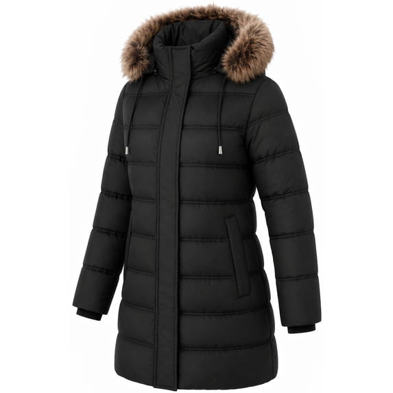 HVEOO Winter Coats Women Waterproof Parka Coat with Detachable Hood Windproof Insulated Coat, Black L