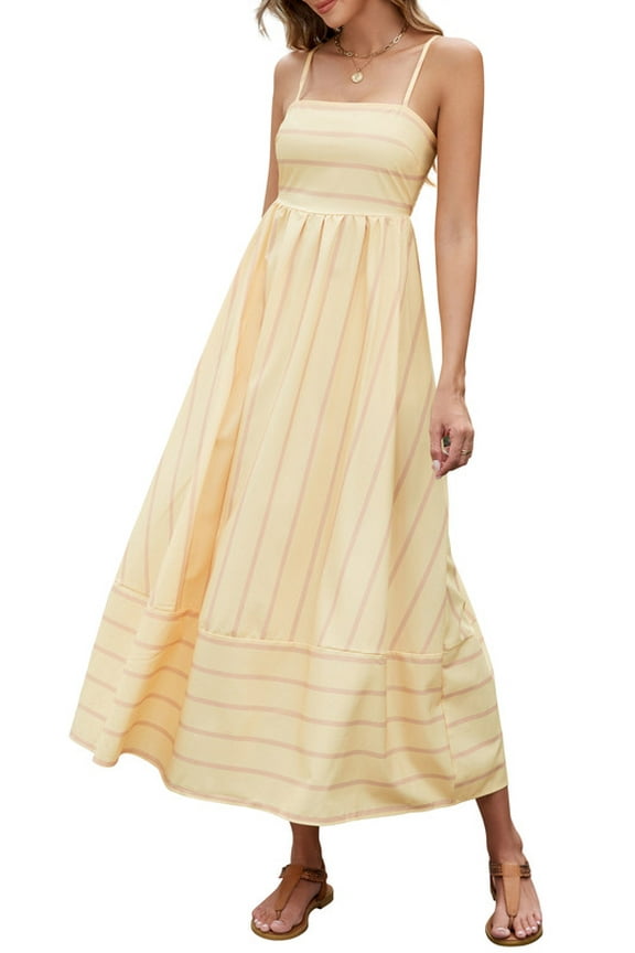 Women's Summer Dresses Casual Sleeveless Sundress Loose Smocked Maxi Dress, Yellow