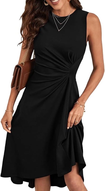HVEOO Women's Summer Sleeveless Ruched Waist Flowy A Line High Low Midi Cocktail Dress Black Size L - Walmart.com HVEOO Women's Summer Sleeveless Ruched Waist Flowy A Line High Low Midi Cocktail Dress Black Size L - Walmart.com