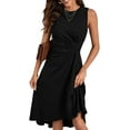 thumbnail image 1 of HVEOO Women's Summer Sleeveless Ruched Waist Flowy A Line High Low Midi Cocktail Party Dress, Black Size L, 1 of 10