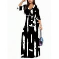 thumbnail image 1 of HVEOO Women's V Neck 3/4 Sleeve African Floral Printed Party Loose Long Maxi Dress with Belt, 1 of 9