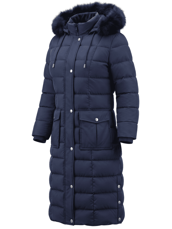 Womens Maxi Puffer Jacket Long Parka Wind & Water Resistant Insulated Winter Jackets for Women, Black S