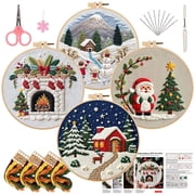 HVEST 4 Pack Christmas Embroidery Kit for Beginners - Santa Claus with Embroidery Pattern, Hoop, Complete Cross Stitch Supplies Needle/Threads/Scissors DIY Craft for Adults Sewing Hobby
