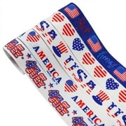 HVEST 5 Rolls Patriotic Ribbon (5 Yards Each) - USA Flag Stars & Stripes Design for 4th of July Decorations, Memorial Day DIY Crafts, Wreath Bows Making - Red White Blue Decorative Fabric Ribbon
