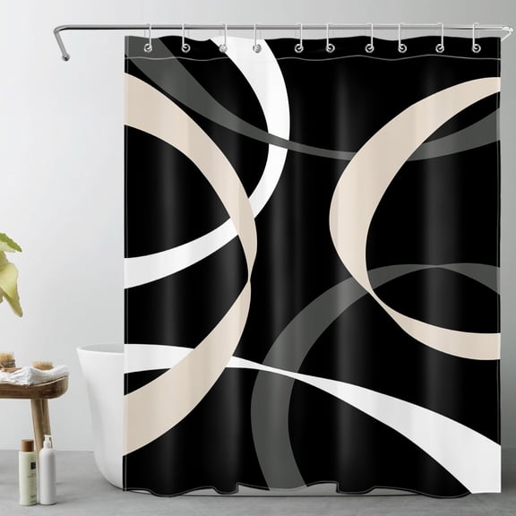 HVEST Abstract Geometric Shower Curtain, Black and White Abstract Line Shower Curtain - Modern Minimalist Bathroom Decor, Waterproof Polyester Fabric, Includes 10 Hooks, 60x72 Inches