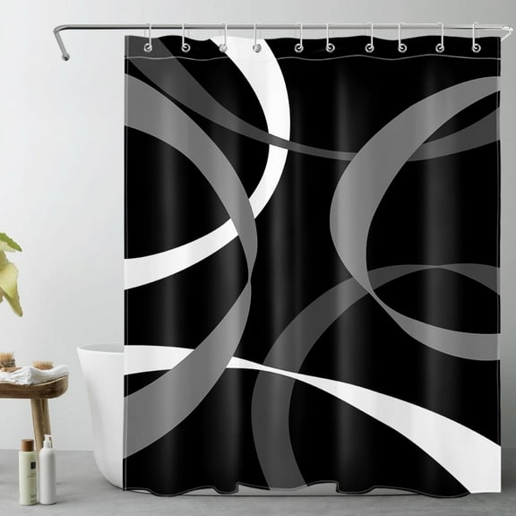 HVEST Black and White Geometric Shower Curtain, Black and Gray Abstract Line Bathroom Curtain Modern Minimalist Polyester Fabric Decor Curtain with Hooks, 60X72 inch