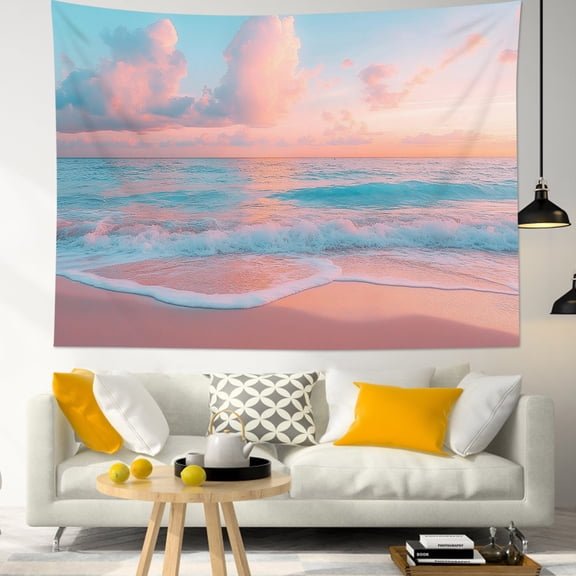 HVEST Beach Coastal Tapestry Wall Hanging Sea Beach Wave and Pastel Cloud Wall Tapestry for Bedroom Seaside Landscape Tapestry for Living Room College Dorm Home Decor,59x51 inch