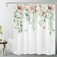 thumbnail image 1 of HVEST Beige and Pink Floral Shower Curtain for Bathroom,Colorful Butterfly and Eucalyptus Leaf Green Plant on White Fabric Shower Curtain with Hooks,Spring Bathroom Curtains Shower Set, 60x72 inches, 1 of 5
