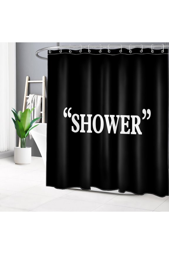 Black Minimalist Shower Curtain with Black and White Design - Modern Simple Aesthetic Bathroom Decor, Waterproof Polyester Fabric, Includes 12 Hooks, 72x78 Inches