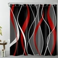 thumbnail image 1 of HVEST Black and Red Geometric Shower Curtain with Abstract Black Gray Line Design - Modern Minimalist Bathroom Decor, Waterproof Polyester Fabric, Includes 12 Hooks, 72x72 Inches, 1 of 7
