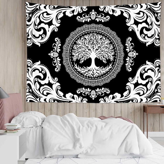 HVEST Black and White Mandala Tapestry Wall Hanging Boho Modern Aesthetic Wall Tapestry for Bedroom Black Tapestry for Living Room College Dorm Home Decor,80x60 inch