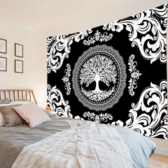 HVEST Black and White Mandala Tapestry Wall Hanging Boho Modern Aesthetic Wall Tapestry for Bedroom Black Tapestry for Living Room College Dorm Home Decor,92.5x70.9 inch