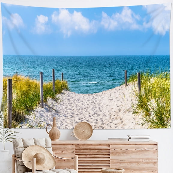 HVEST Blue Beach Tapestry Wall Hanging Summer Seascape Blue Ocean Wall Tapestry for Bedroom Sea Grass Landscape Tapestry for Living Room College Dorm Home Decor,60x40 inch
