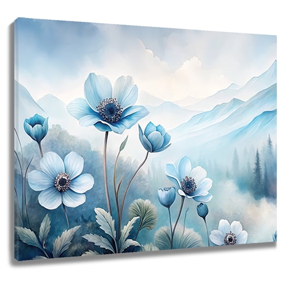 HVEST Blue Floral Wall Art Watercolor Blue Flower Botanical Canvas Wall Art Rustic Flower Framed Wall Decor for Living Room Bedroom Home, 10 X 8 inches