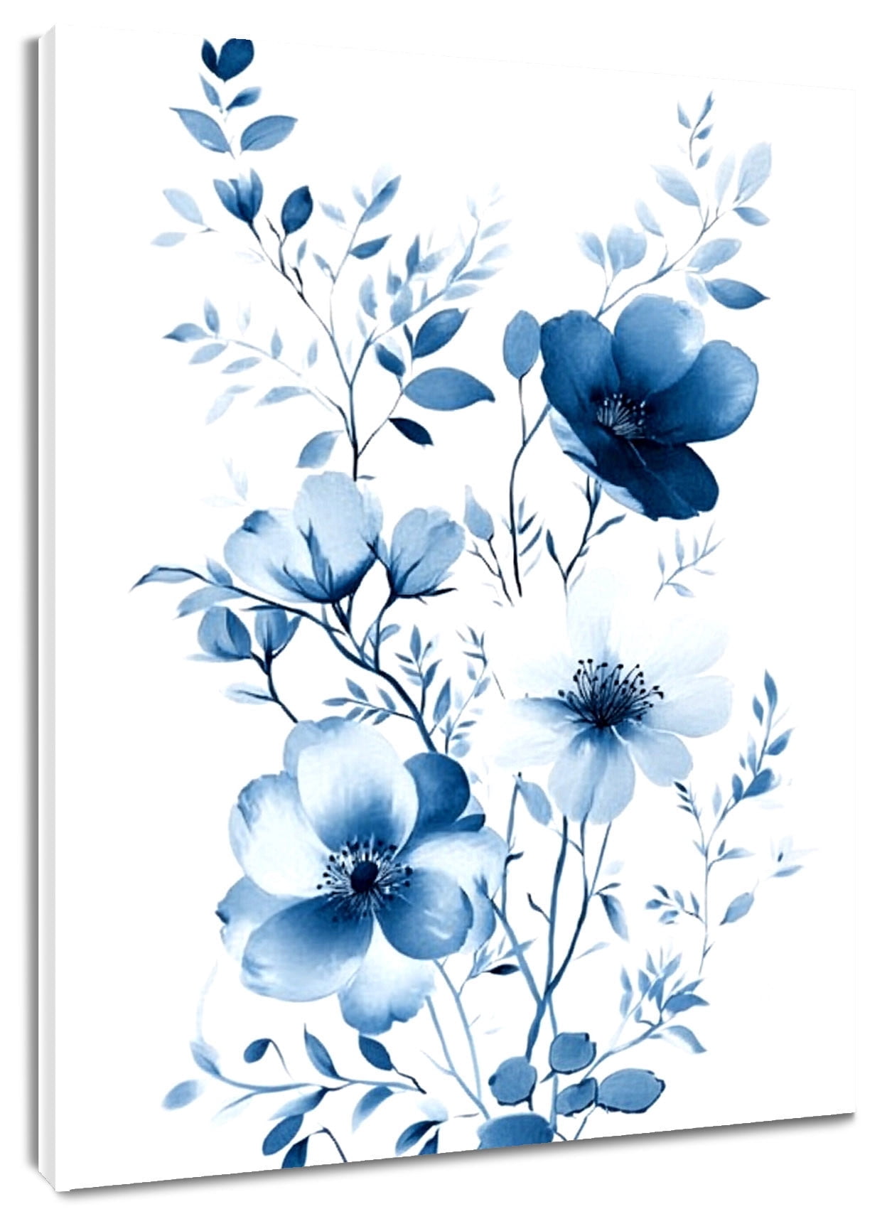 HVEST Blue Flower Wall Art Rustic Watercolor Wildflower Floral Canvas ...