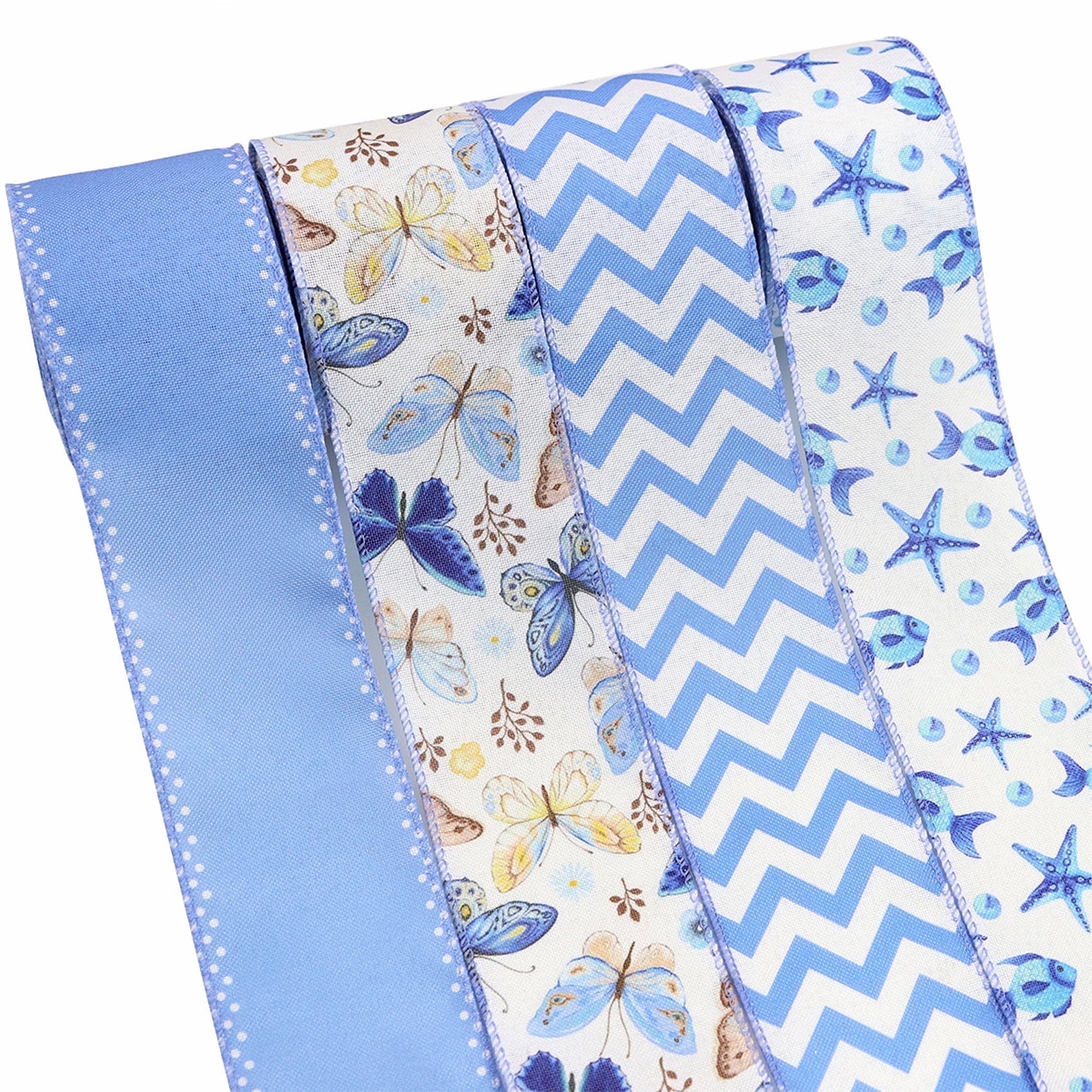 HVEST Blue Wired Ribbon 4 Rolls 2.5 Inch 5 Yards Ribbon for Gift ...