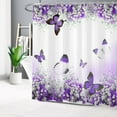 thumbnail image 1 of HVEST Butterfly and Flower Shower Curtain Purple Plant and Insect Bathroom Shower Curtain with Hooks Nature Landscape Polyester Waterproof Fabric Bath Decor Accessories 72x72 Inches, 1 of 9