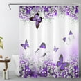 thumbnail image 1 of HVEST Purple Butterfly Floral Shower Curtain, Garden Flower Plant Purple Shower Curtain - Rustic Wildflower Bathroom Decor, Waterproof Polyester Fabric, Includes 10 Hooks, 60x72 Inches, 1 of 9
