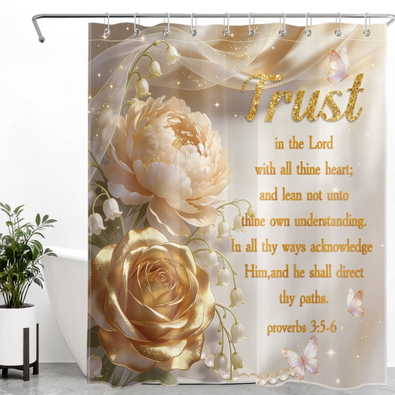 HVEST Christian Floral Shower Curtain, Bible Verse Rustic Farmhouse Flower Shower Curtain - Flower Scripture Bathroom Decor, Waterproof Polyester Fabric, Includes 10 Hooks, 60x72 Inches