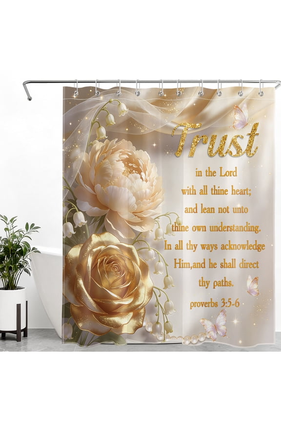 Christian Floral Shower Curtain, Bible Verse Rustic Farmhouse Flower Shower Curtain - Flower Scripture Bathroom Decor, Waterproof Polyester Fabric, Includes 10 Hooks, 60x72 Inches