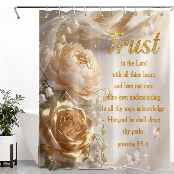 HVEST Christian Floral Shower Curtain, Bible Verse Rustic Farmhouse Flower Shower Curtain - Flower Scripture Bathroom Decor, Waterproof Polyester Fabric, Includes 10 Hooks, 60x72 Inches