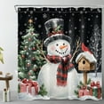 thumbnail image 1 of HVEST Christmas Snowman Shower Curtain with Winter Xmas tree and Snowflake Cardinal Design - Black Christmas Holiday Bathroom Decor, Waterproof Polyester Fabric, Includes 12 Hooks, 72x72 Inches, 1 of 7