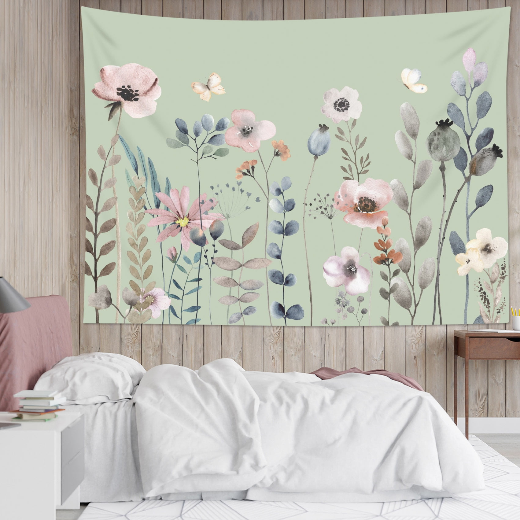 HVEST Country Wildflower Tapestry Wall Hanging Watercolor Flower