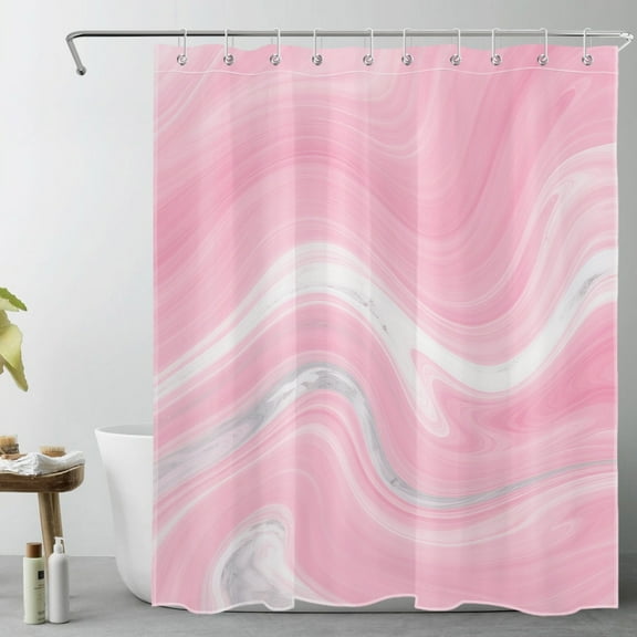 HVEST Cute Pink Marble Shower Curtain with Abstract Light Pink Wave Design - Modern Boho Pastel Bathroom Decor, Waterproof Polyester Fabric, Includes 10 Hooks, 60x72 Inches