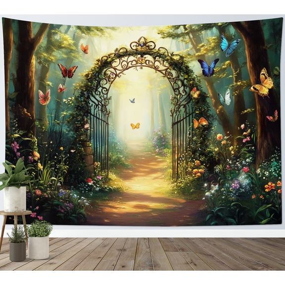 HVEST Enchanted Forest Plant Tapestry Wall Hanging Colorful Floral Butterfly Botanical Wall Tapestry for Bedroom Rustic Flower Tapestry for Living Room College Dorm Home Decor,80x60 inch