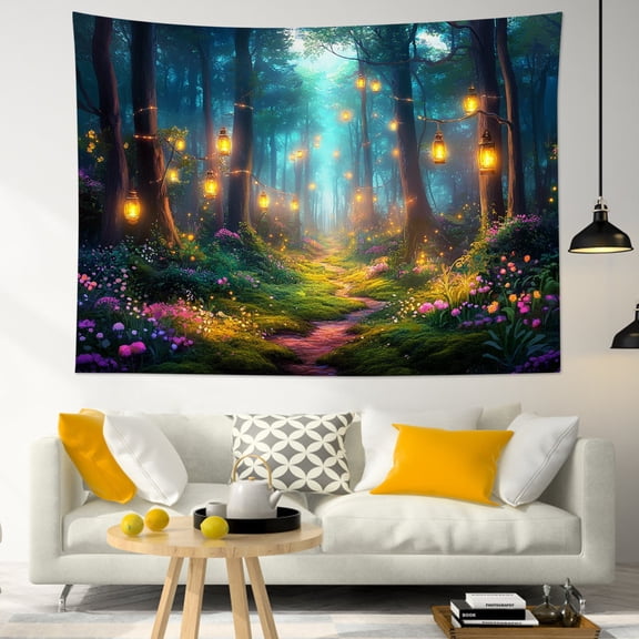 HVEST Enchanted Forest Tapestry Wall Hanging Green Plant Tree Floral Wall Tapestry for Bedroom Fantasy Forest Tapestry for Living Room College Dorm Home Decor,60x40 inch