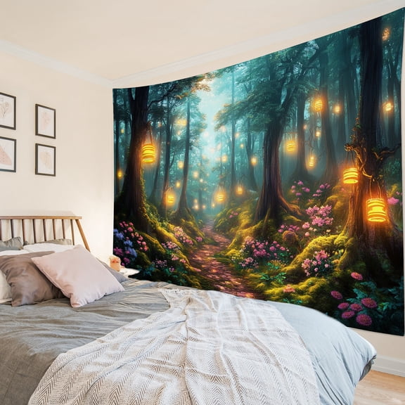 HVEST Enchanted Forest Tapestry Wall Hanging Green Plant Tree Floral Wall Tapestry for Bedroom Fantasy Forest Tapestry for Living Room College Dorm Home Decor,92.5x70.9 inch