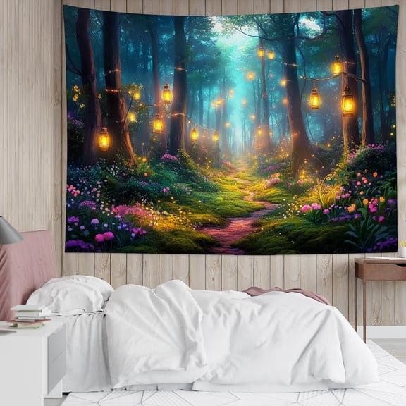 HVEST Enchanted Forest Tapestry Wall Hanging Green Plant Tree Floral Wall Tapestry for Bedroom Fantasy Forest Tapestry for Living Room College Dorm Home Decor,59x51 inch