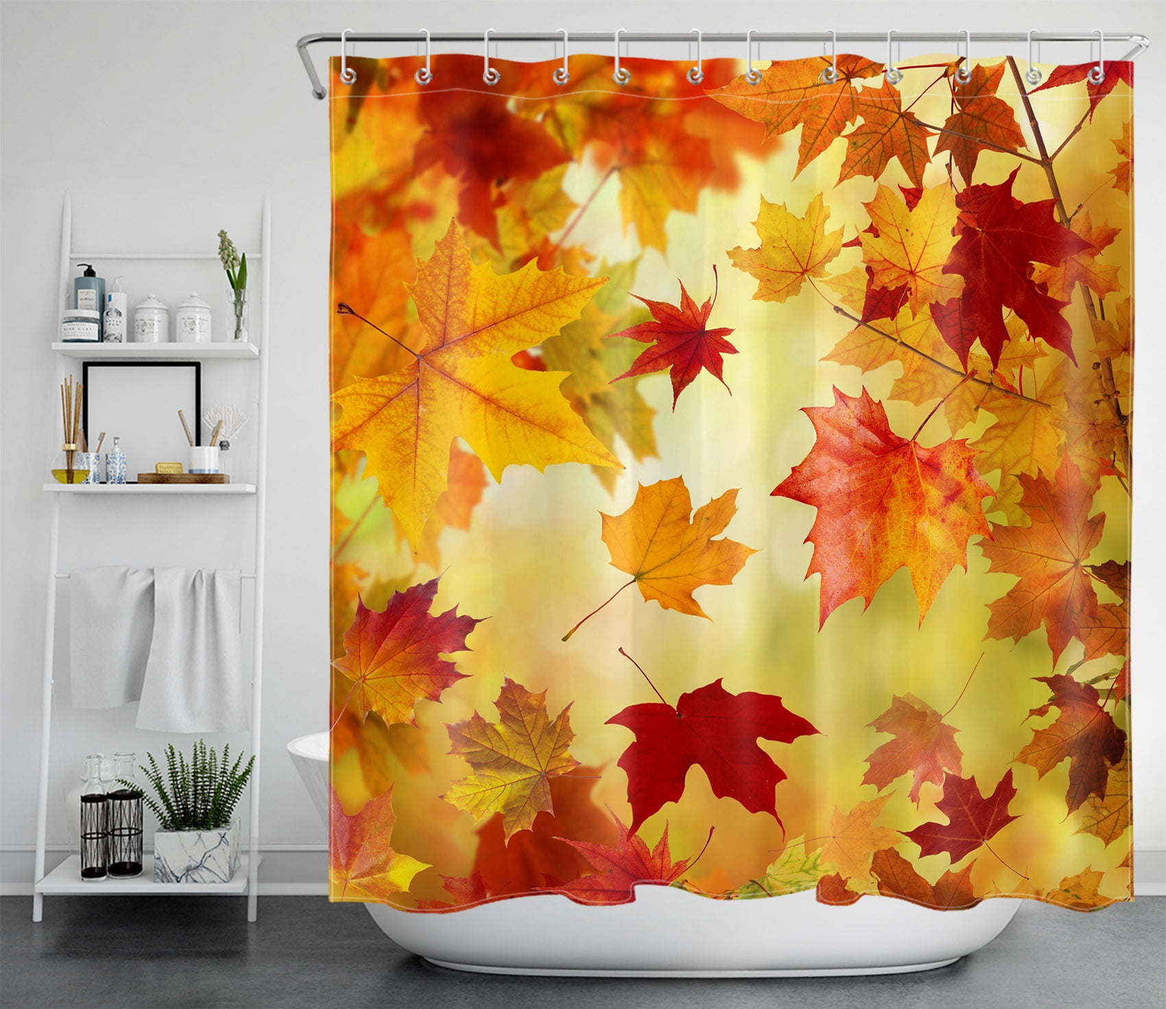 HVEST Fall Falling Maple Leaf Shower Curtain Decor, Autumn Yellow Red ...