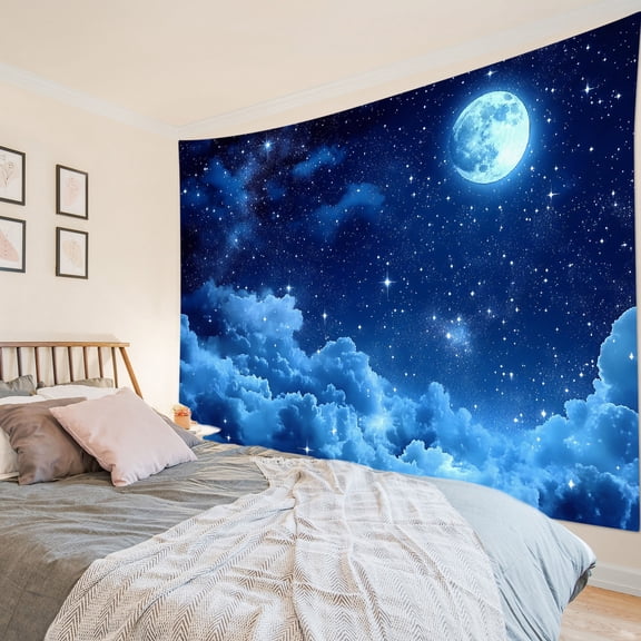 HVEST Fantasy Blue Cloud Tapestry Wall Hanging Blue Night Sky Moon Wall Tapestry for Bedroom Fantasy Landscape Aesthetic Tapestry for Living Room College Dorm Home Decor,92.5x70.9 inch