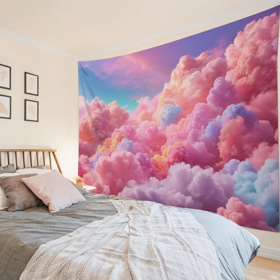 HVEST Fantasy Pink Cloud Tapestry Wall Hanging Pastel Sky Cloud Purple Pink Wall Tapestry for Bedroom Nature Landscape Tapestry for Living Room College Dorm Home Decor,92.5x70.9 inch