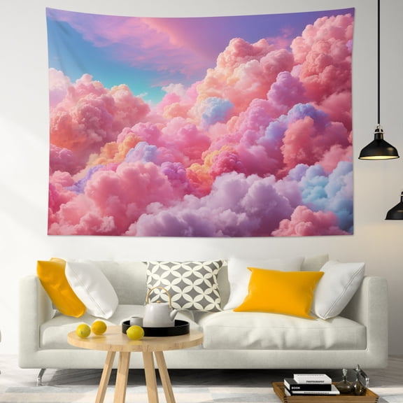 HVEST Fantasy Pink Cloud Tapestry Wall Hanging Pastel Sky Cloud Purple Pink Wall Tapestry for Bedroom Nature Landscape Tapestry for Living Room College Dorm Home Decor,60x40 inch